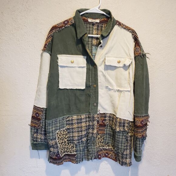 Gimmicks BUCKLE SZ MEDUM Pieced Bohemian BUTTON FRONT SHACKET - Picture 1 of 11